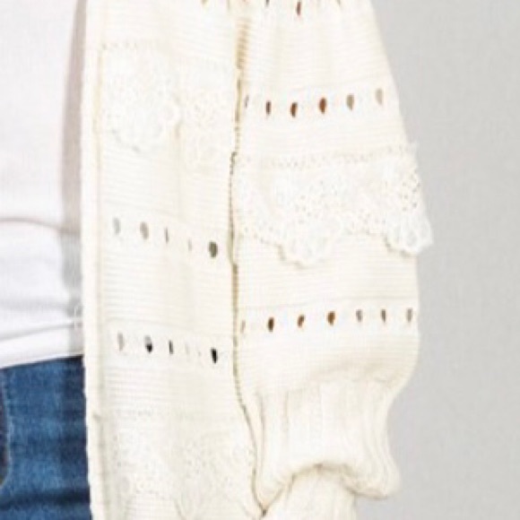 White Long Sleeve Solid Knit Cardigan With Eyelet Detail - Picture 1 of 9